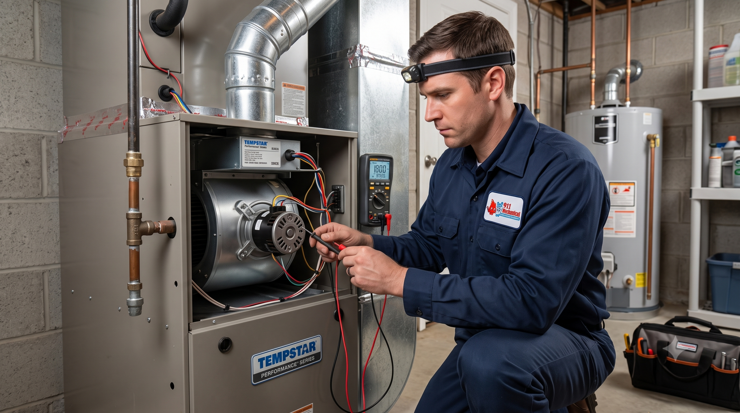 Technician repairing Tempstar furnace