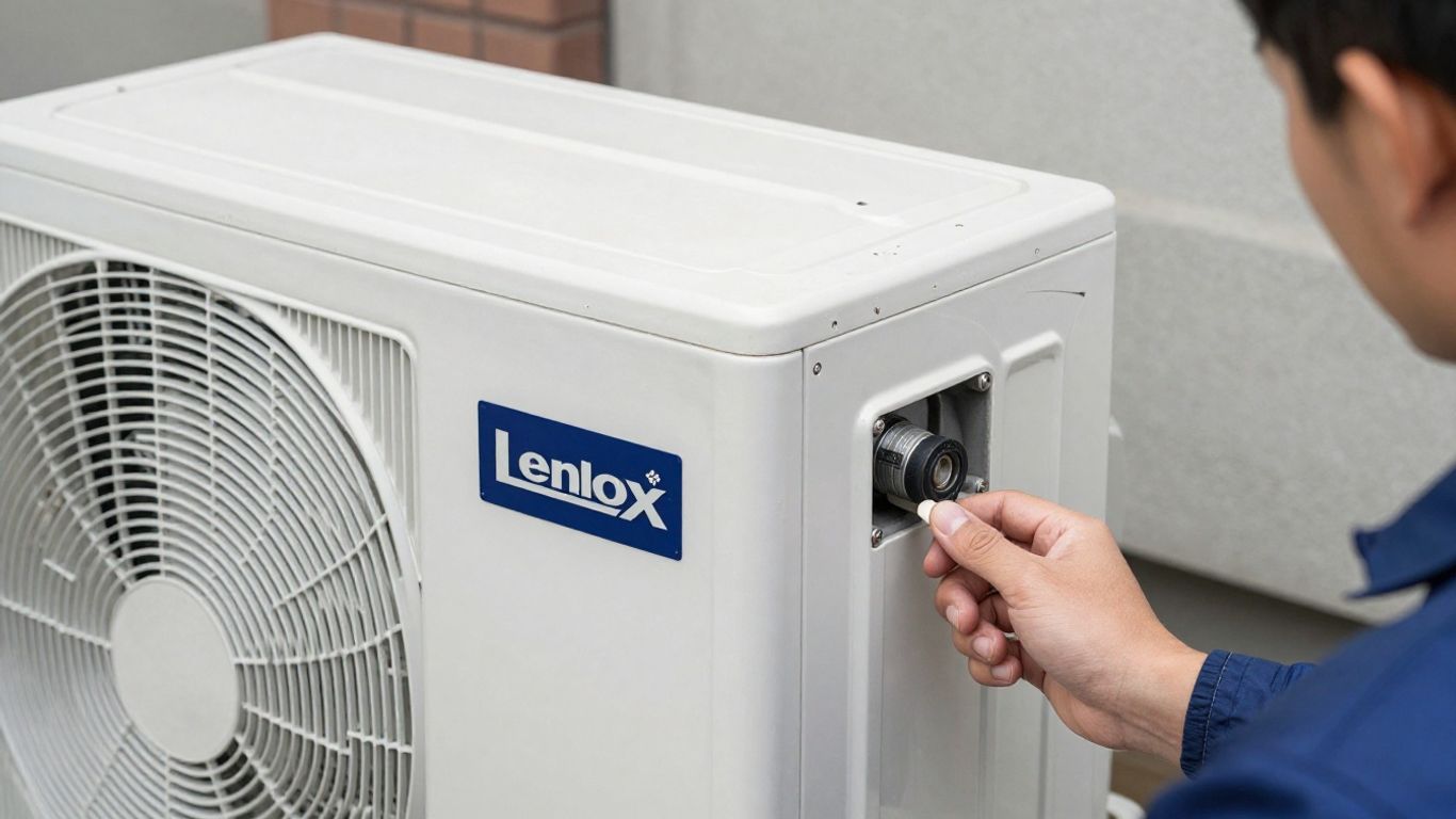 Lennox AC unit with technician's hand