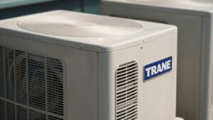 Trane air conditioner unit exterior close-up