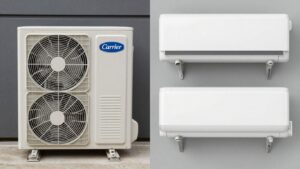 Carrier and Trane AC units side-by-side.