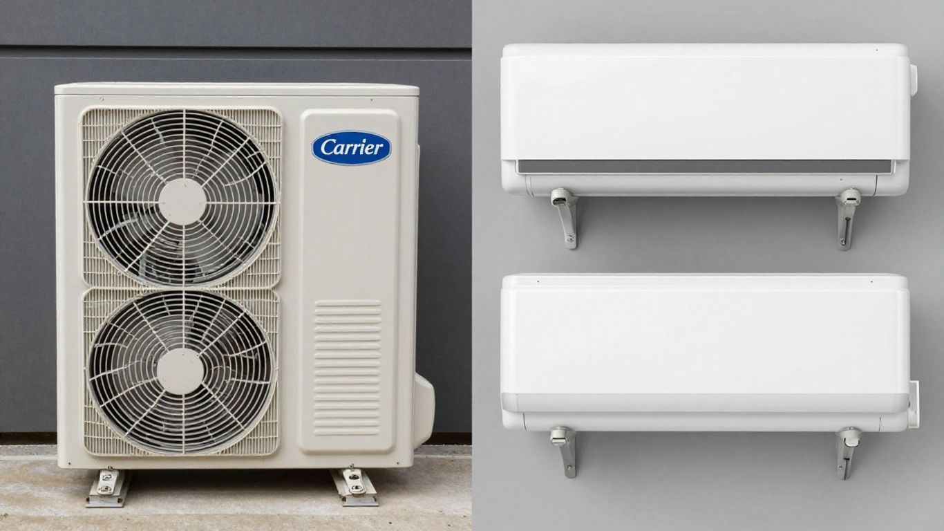 Carrier and Trane AC units side-by-side.