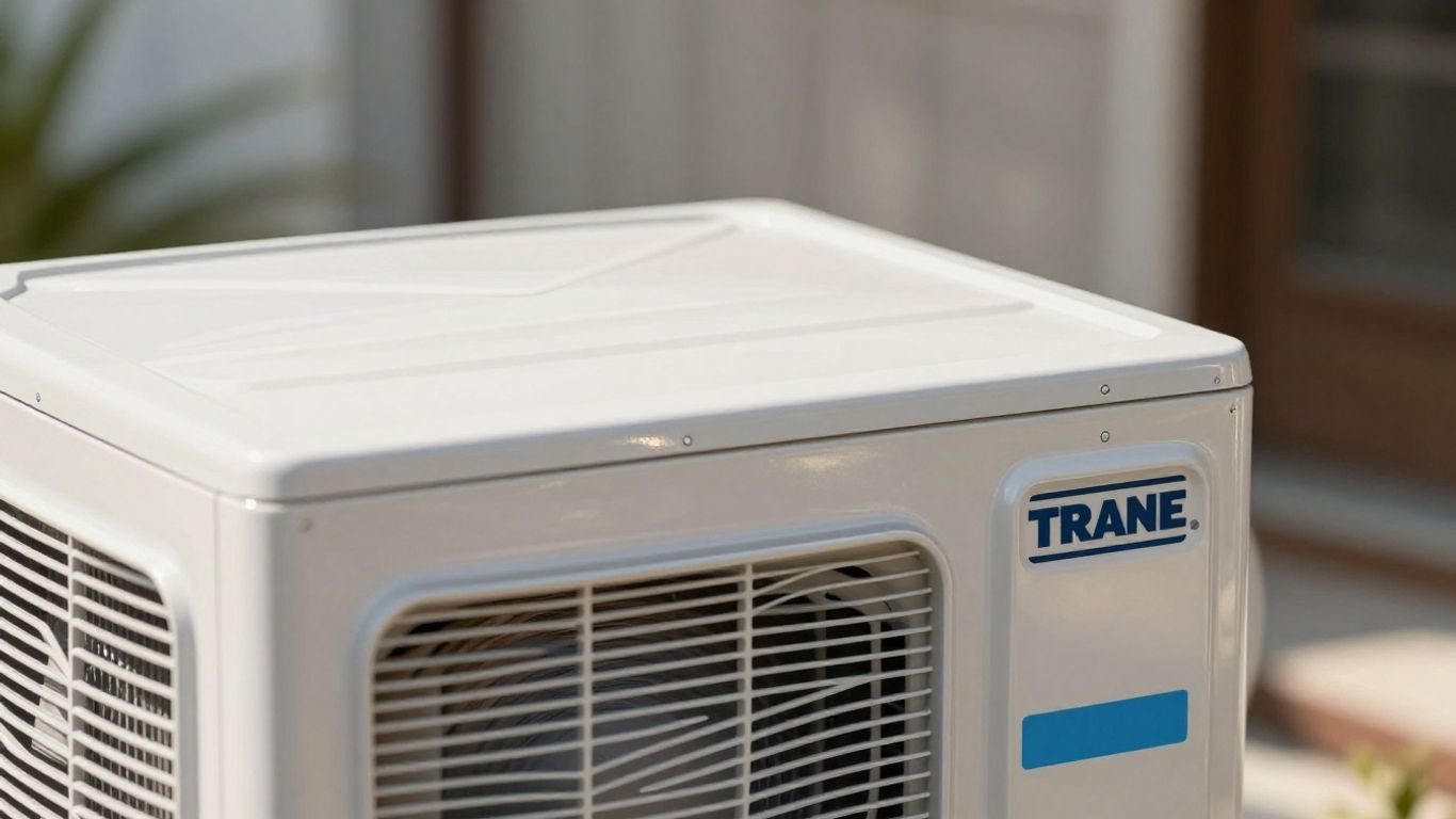 Trane AC unit exterior, residential setting