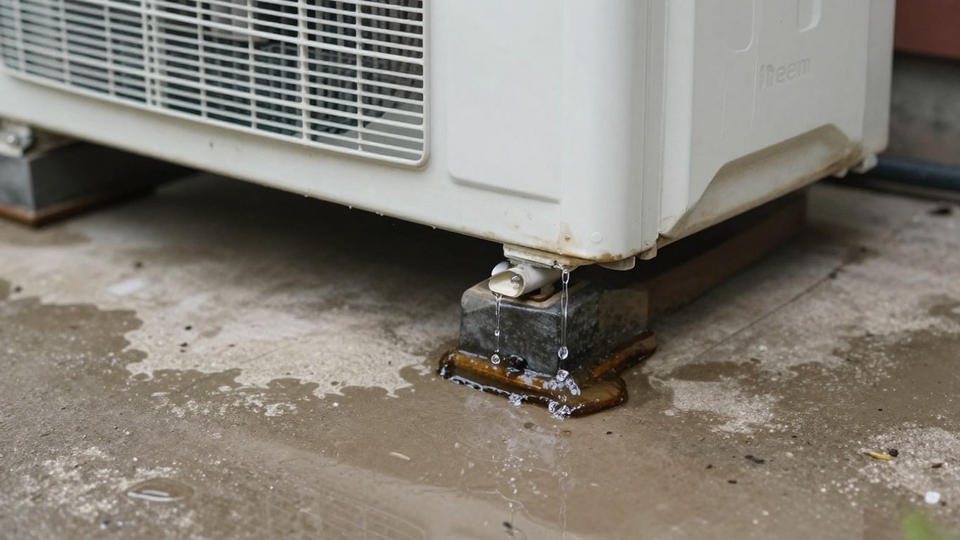 Rheem AC unit leaking water onto the ground.