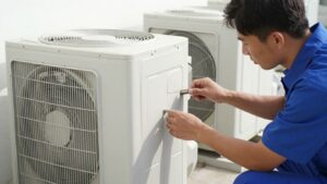 AC unit maintenance by a professional technician.