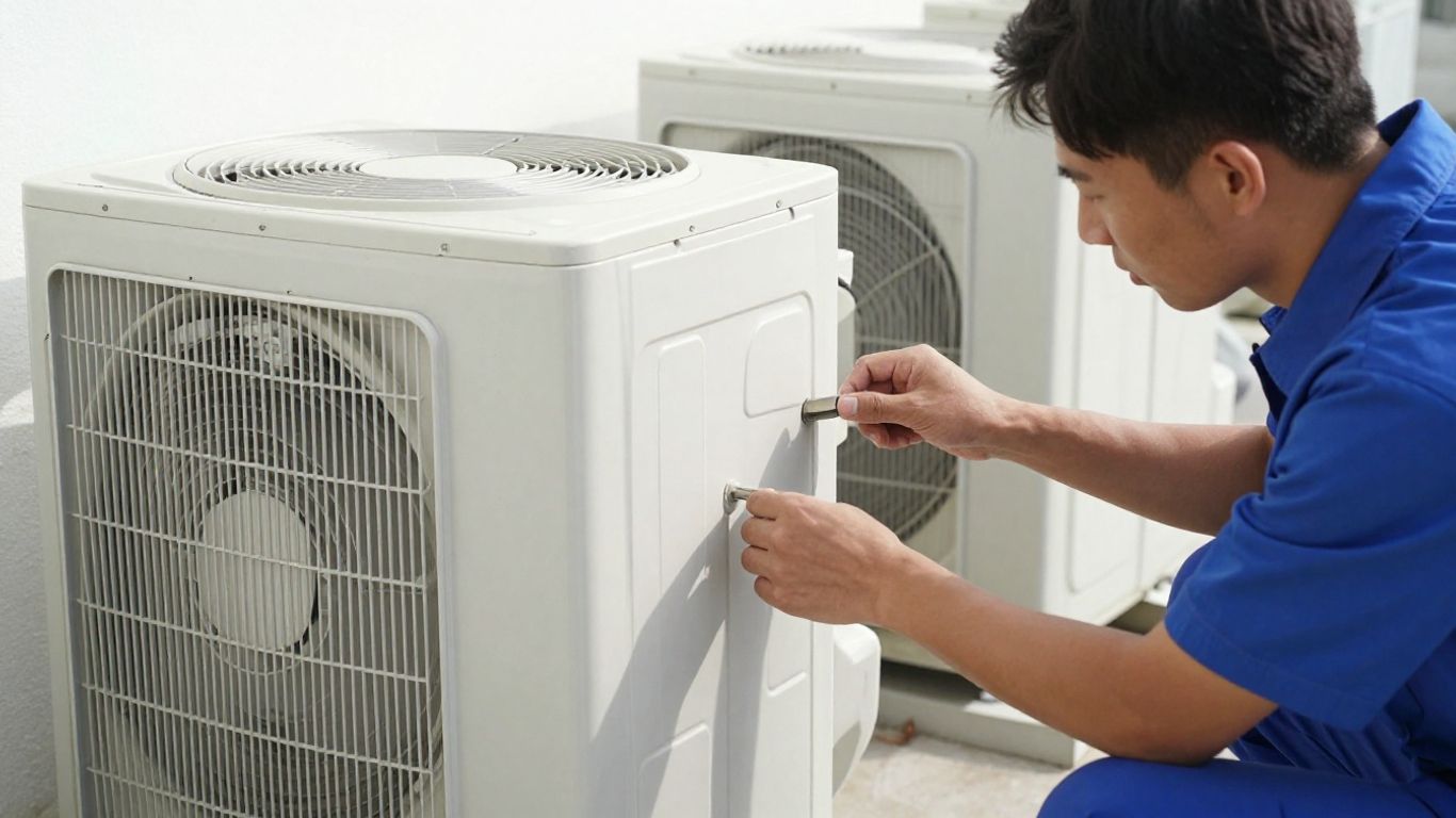 AC unit maintenance by a professional technician.