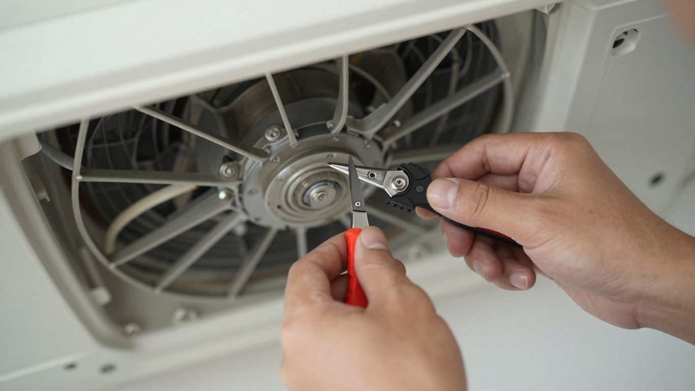 Technician repairing an air conditioning unit.