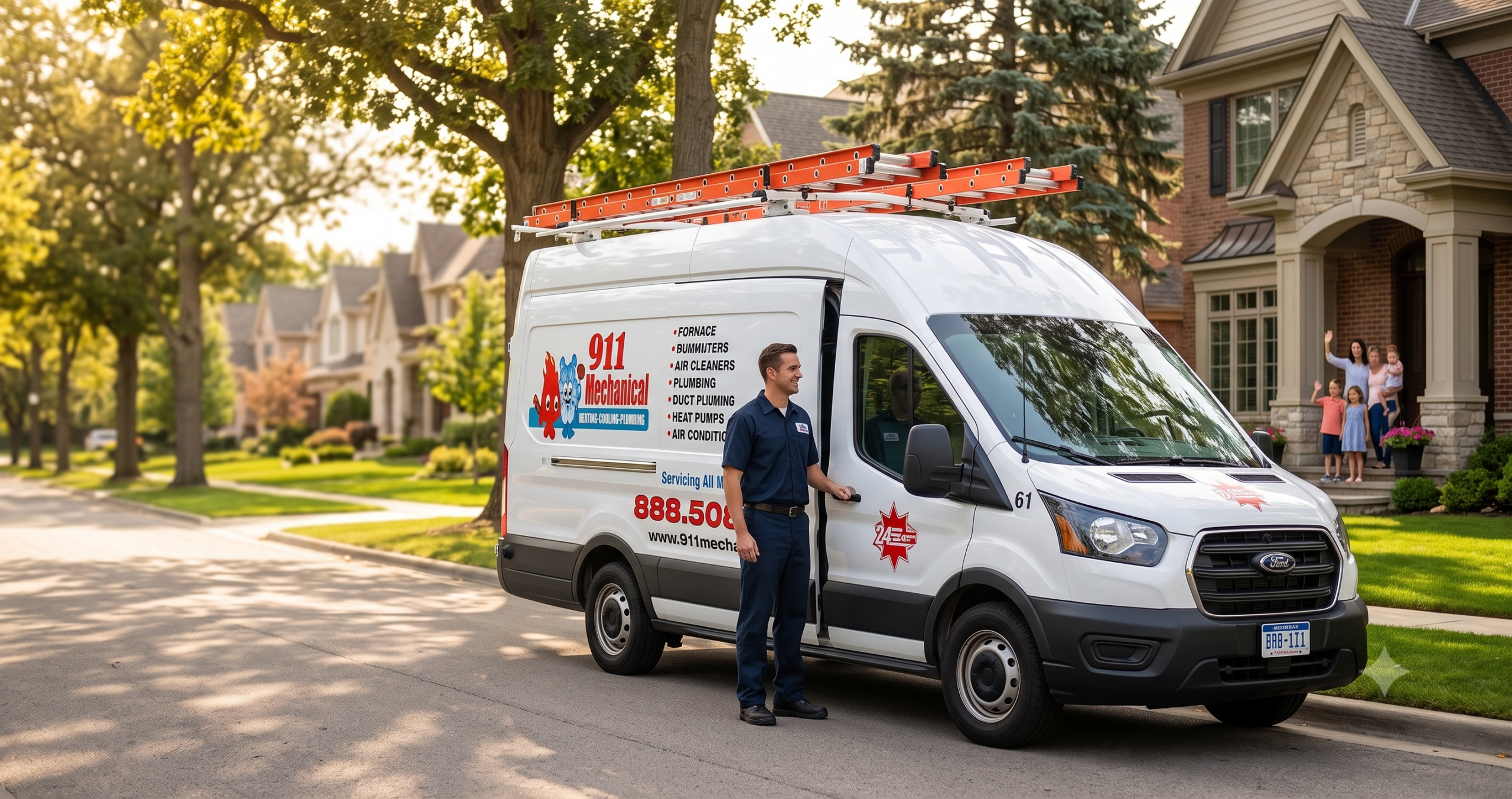 Relieved Bloomfield Hills homeowners trusting local technician for AC repair.