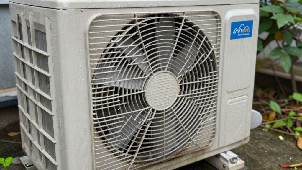 Air conditioner unit with condensation dripping.