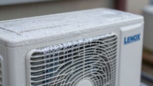 Lennox AC unit covered in frost