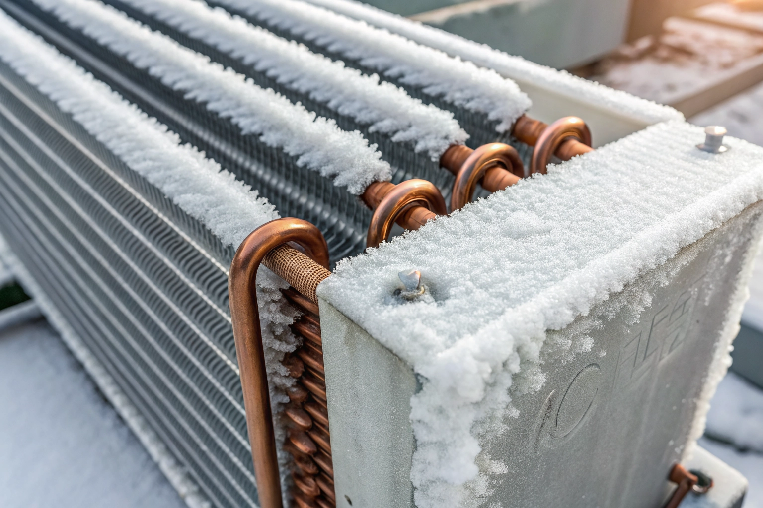 Frozen evaporator coils inside a Tempstar AC unit with thick ice buildup.